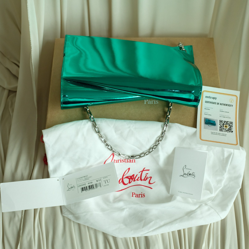 Christian Louboutin Loubitwist Iceberg Specchio Bag - Green Metallic, NWT - Picture 9 of 11